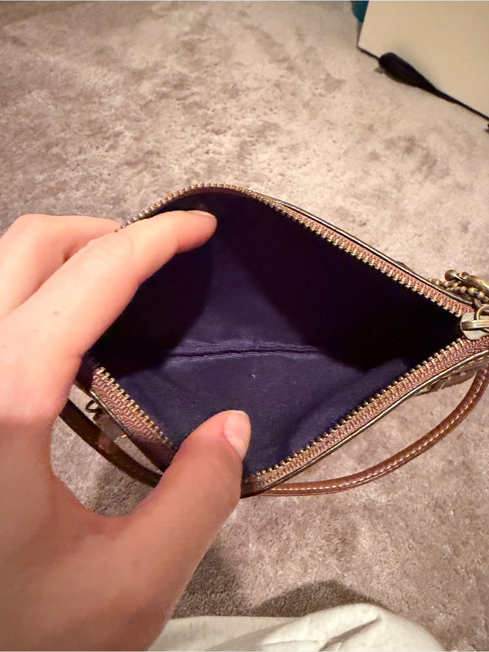 Vintage Coach Denim Logo Wristlet with Brown Leather Trim - Picture 2 of 3